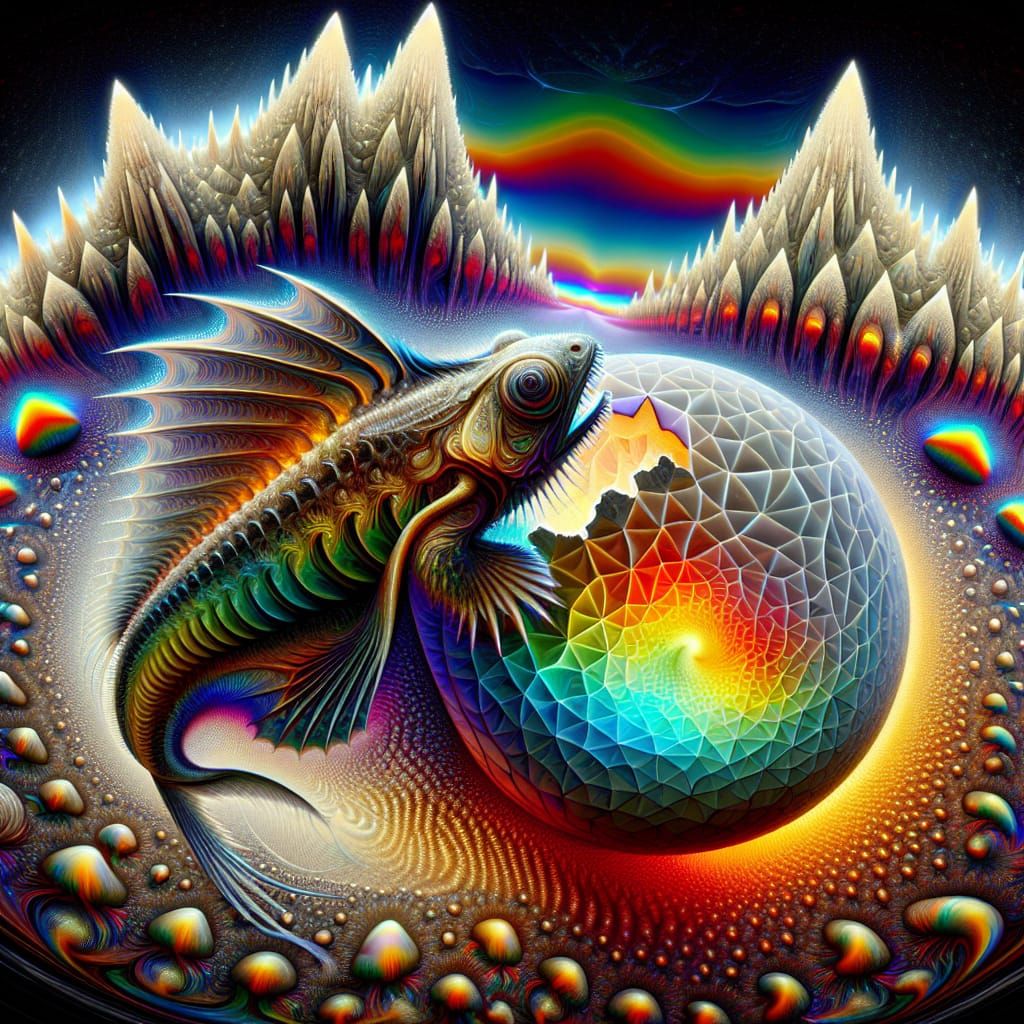 Viper Fish Hatching in Chromatic Surrealism
