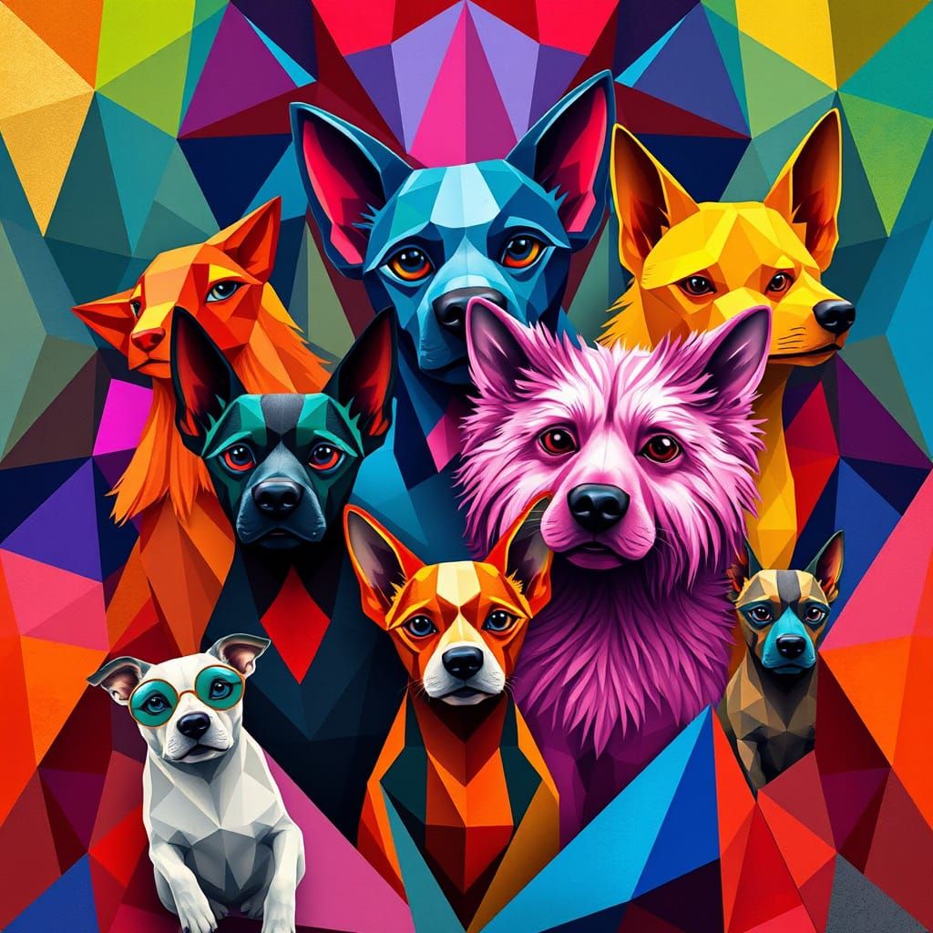 Vibrant Cubist Pets in Opulent Art Deco Style