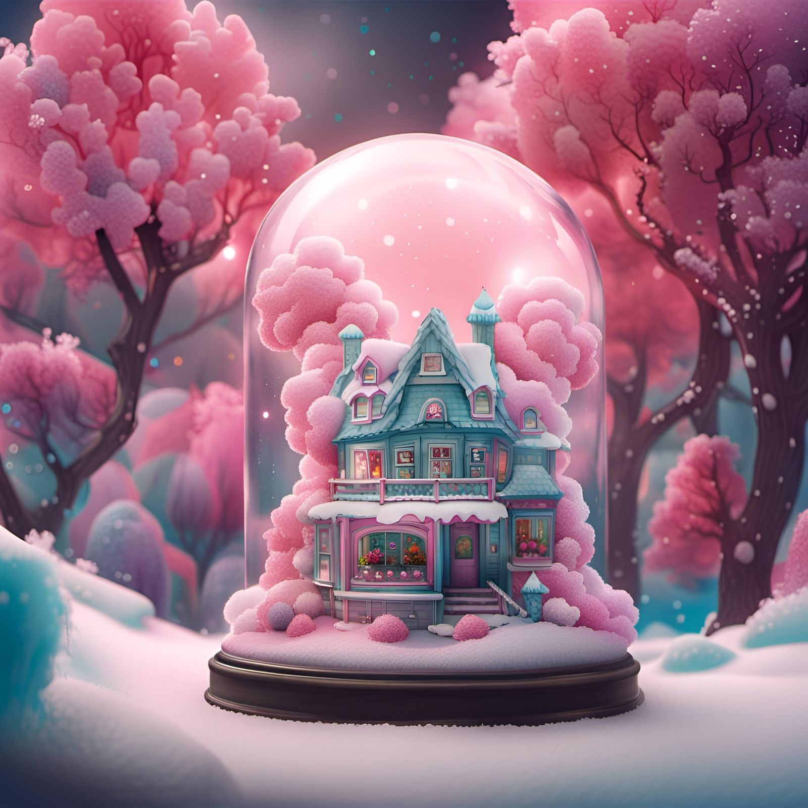 Cotton Candy Shop in Snow Globe: Detailed Matte Painting