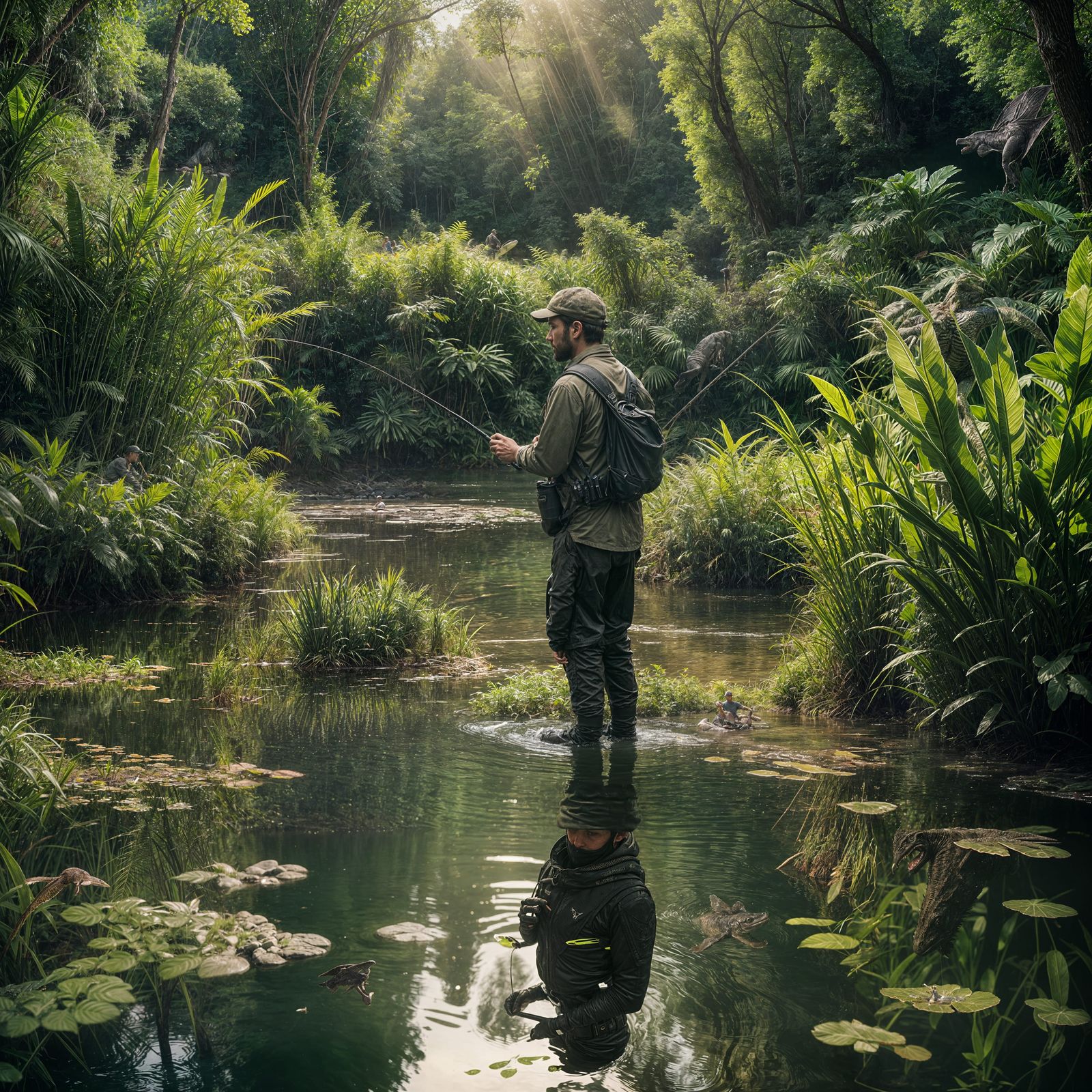Cinematic Image of Man Fishing in Murky Waters