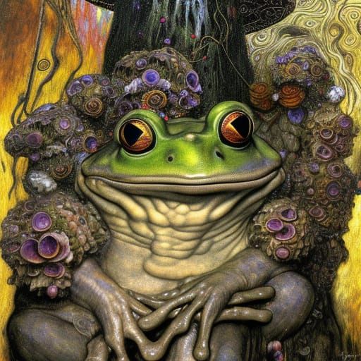 Demonic Frog Witch in Striking Black and White