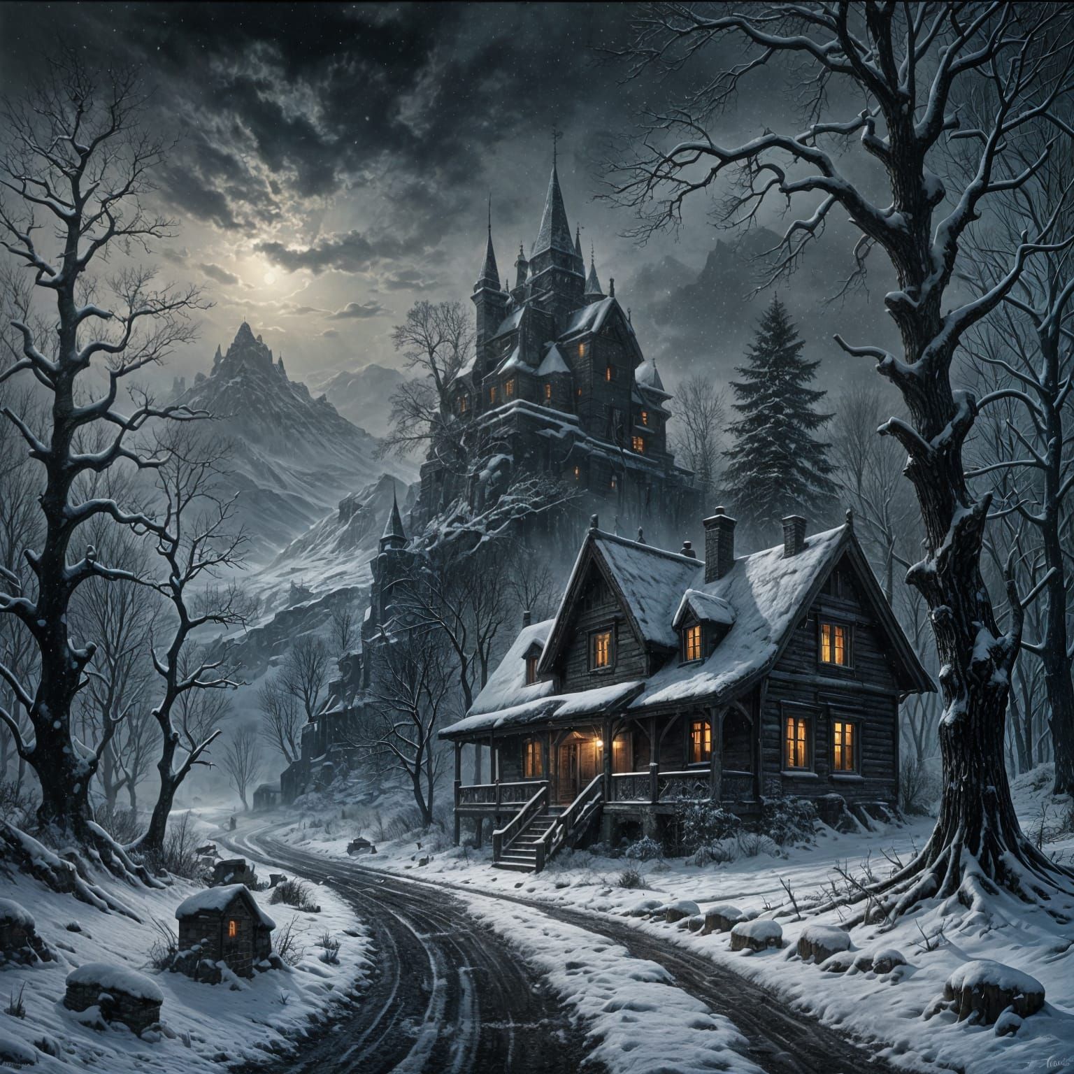 Mysterious Footsteps in Dark Winter Wonderland