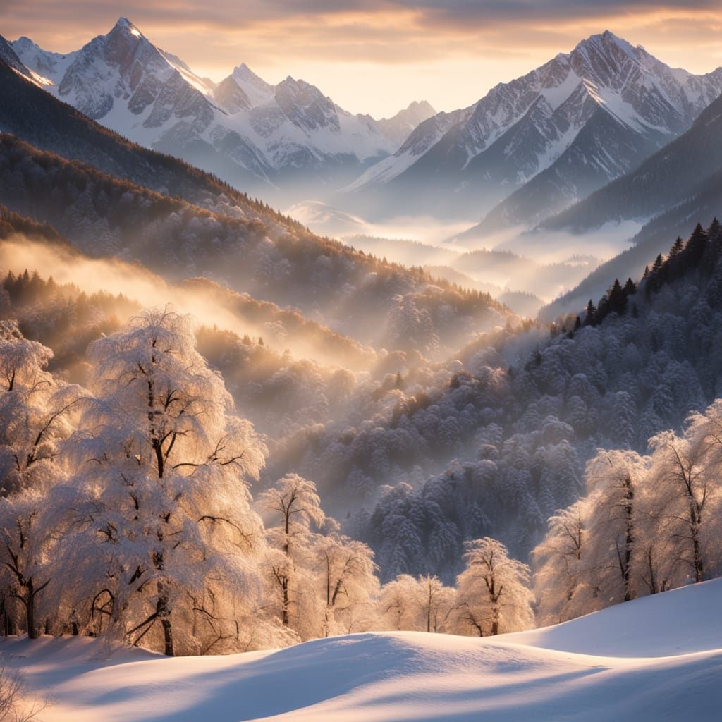 Snowy Mountains Landscape Photography in Golden Hour