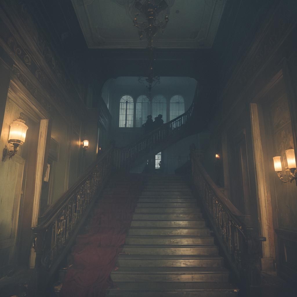 Abandoned Victorian Mansion in Moonlit Shadows