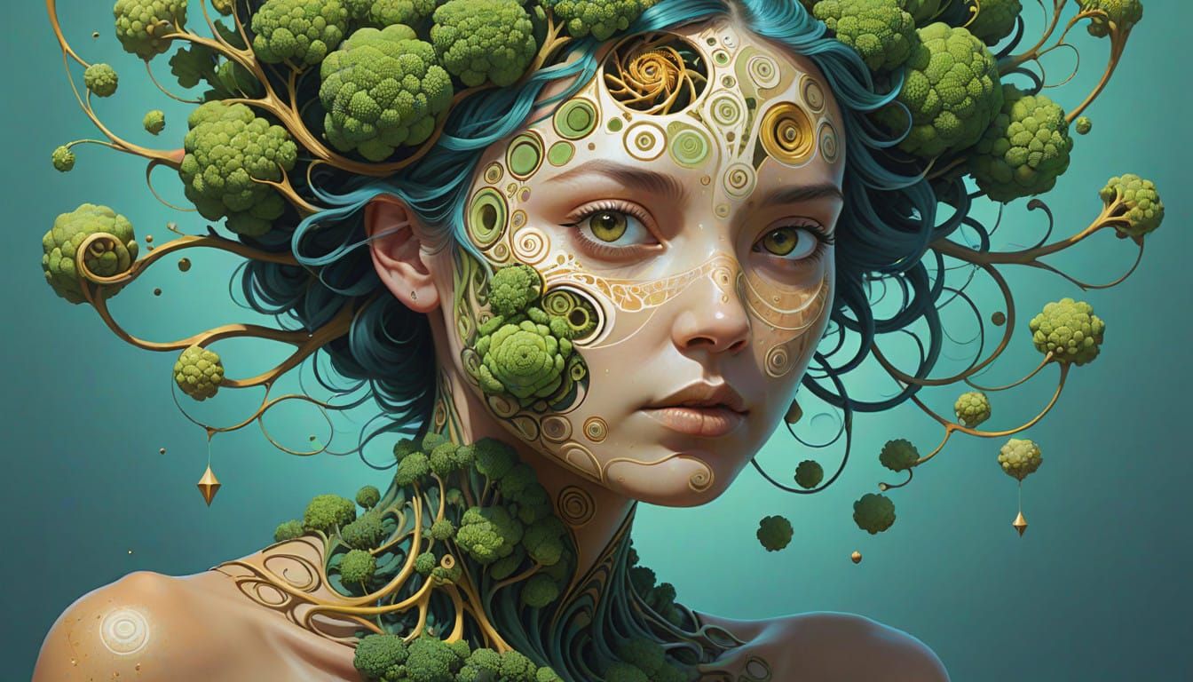 Fractal Goddess with Golden Ratio Intricacies