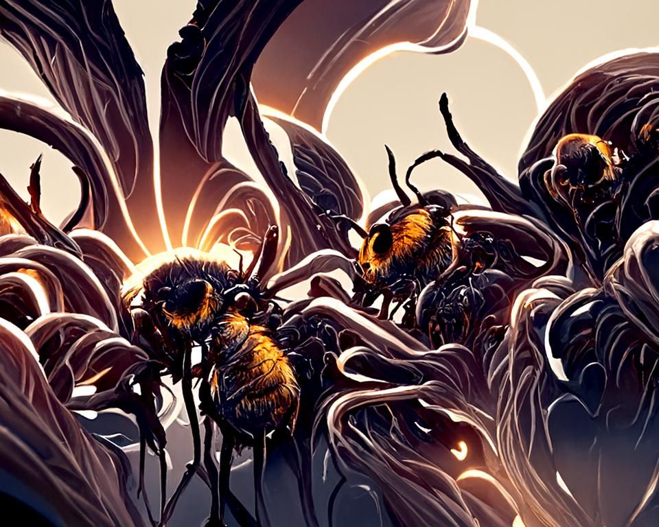 Demonic Bee Hive Digital Artwork in Dark Fantasy Style