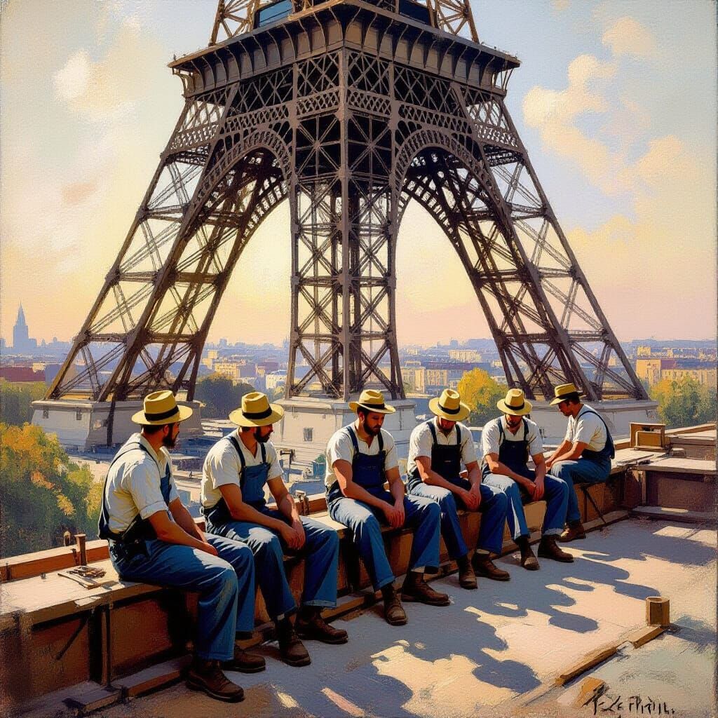 Eiffel Tower Construction: Impressionistic Style