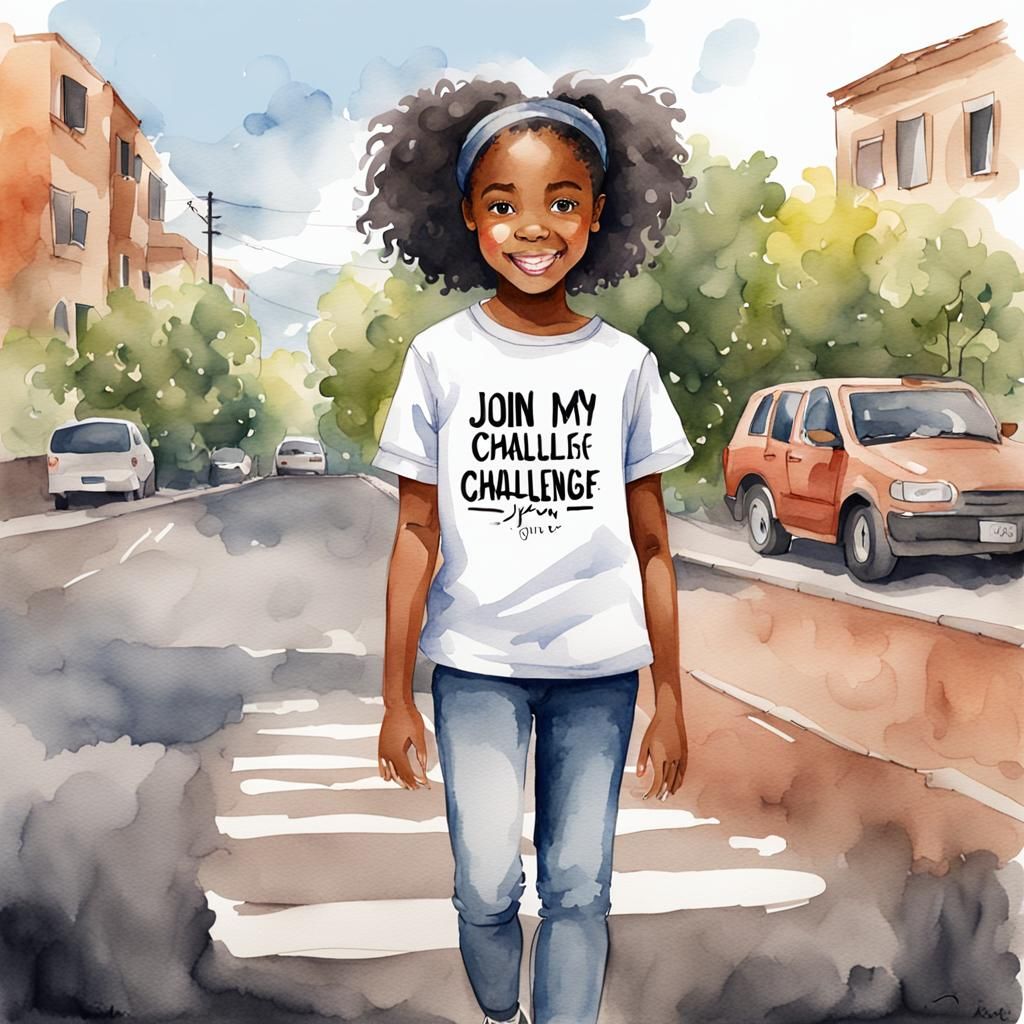 Watercolor of Cute Black Girl Inviting to Challenge