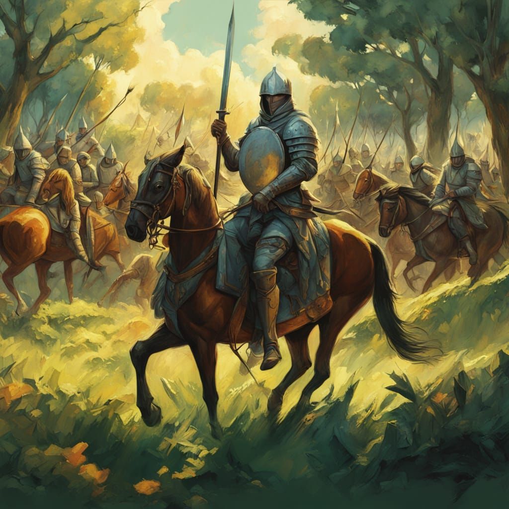 Medieval Knight Battles in a Vibrant Lush Landscape