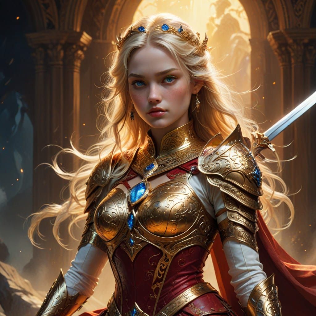 Ethereal Knightess Reigns on Throne of Golden Filigree