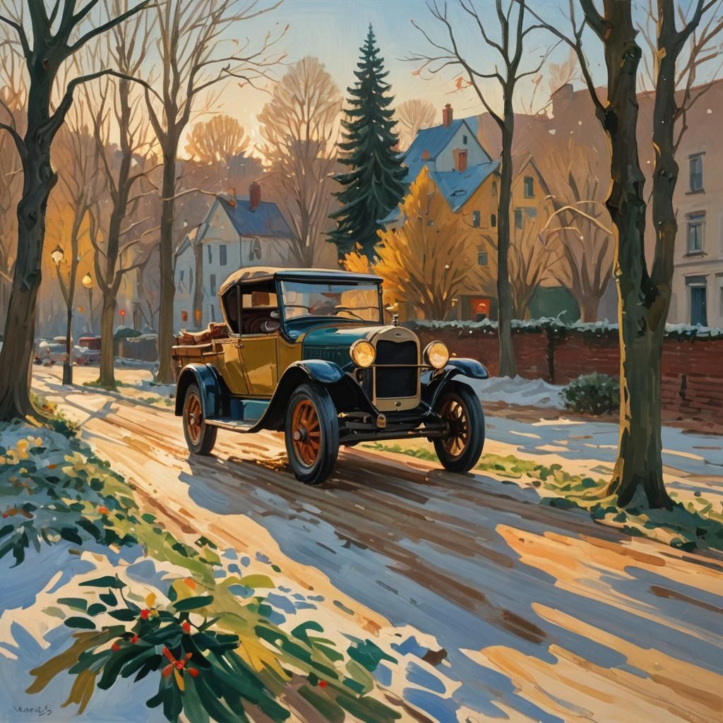 Ford T-Model in Vibrant Gouache Impressionism