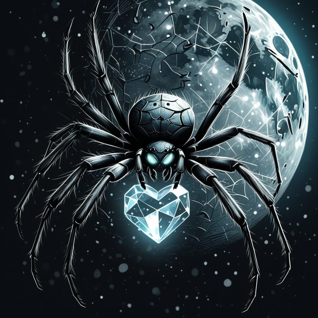 Spider Holding Crystal Heart in Graffiti Style