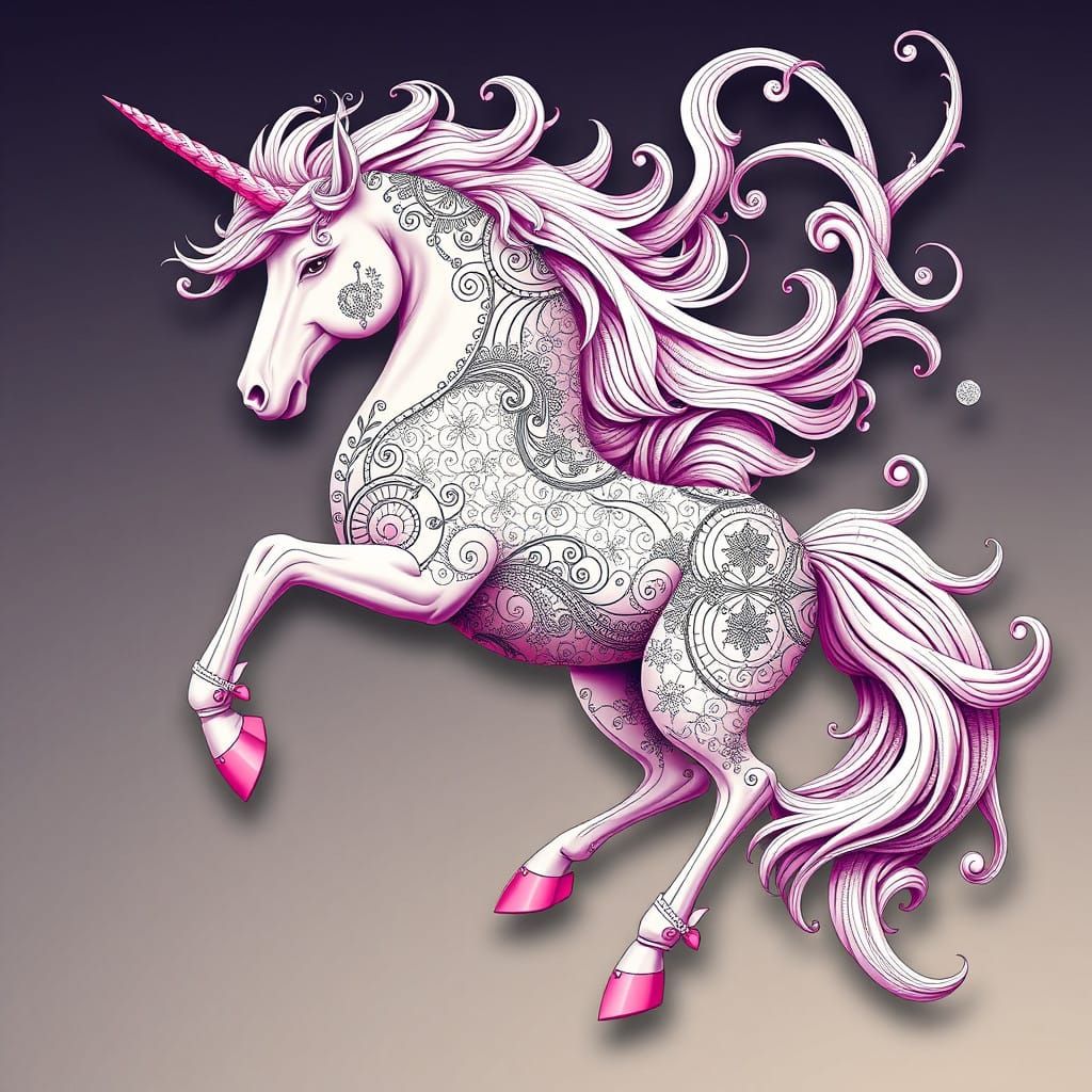 Majestic Fractal Unicorn in Vibrant Abstract Style