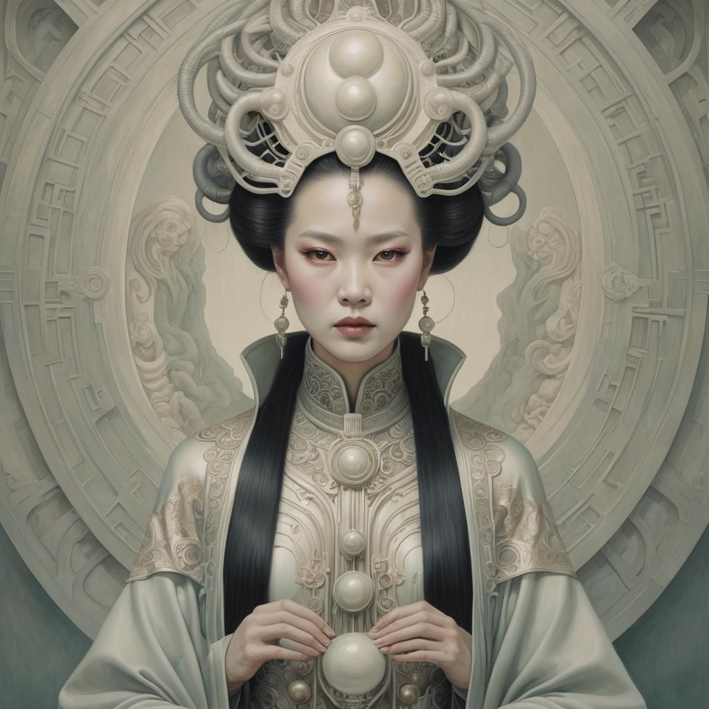 Chinese Magician Portrait in Surrealist Comic Style