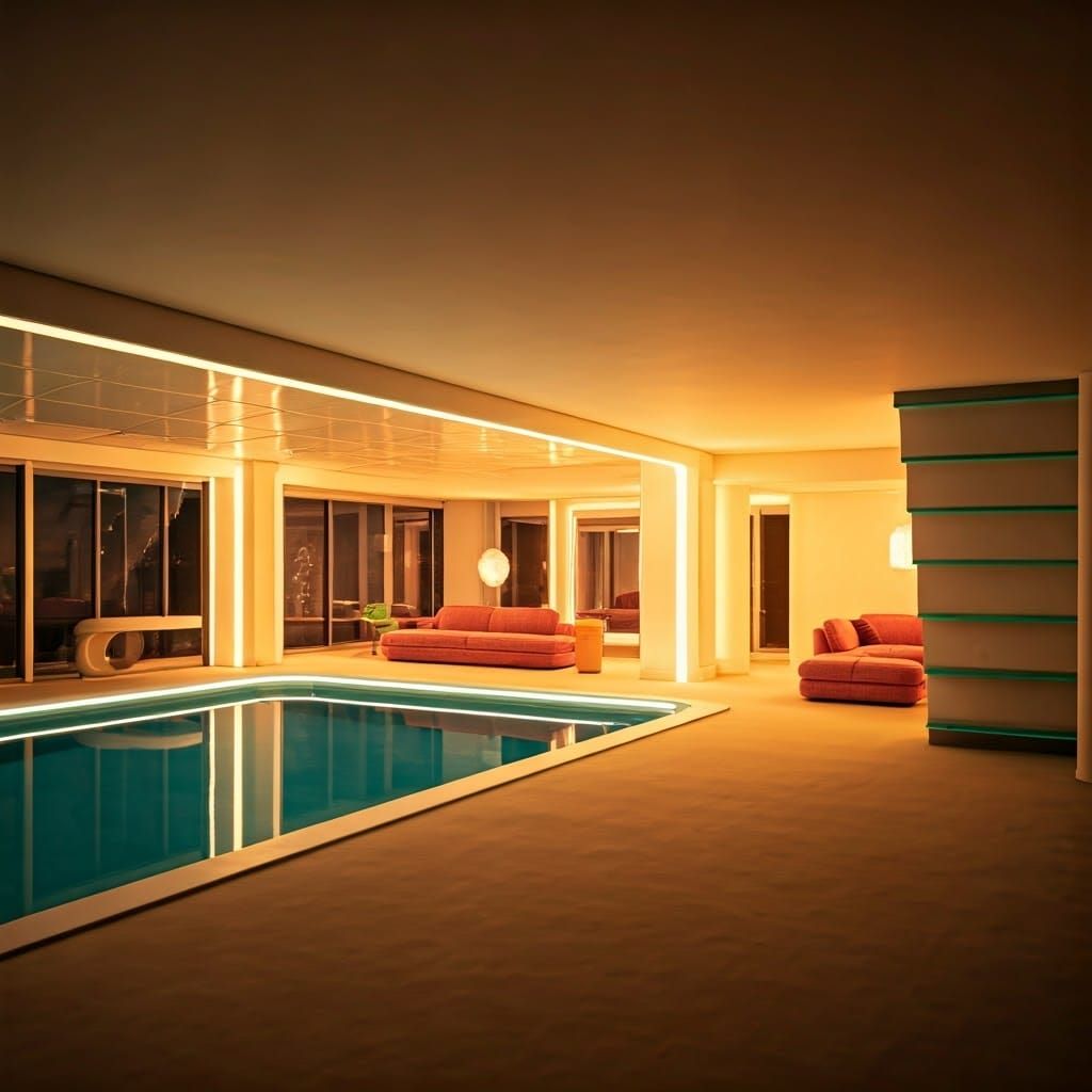 Luxurious Modern Space Age Interior with Radiant Yellow Hues...