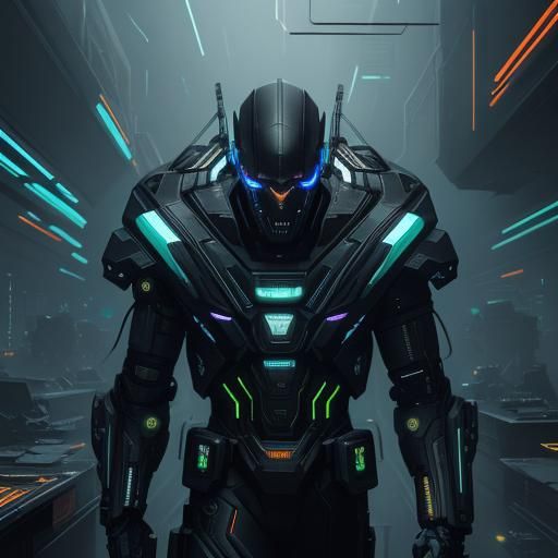 Cyberpunk Motherboard with Neon Lights and Circuitry