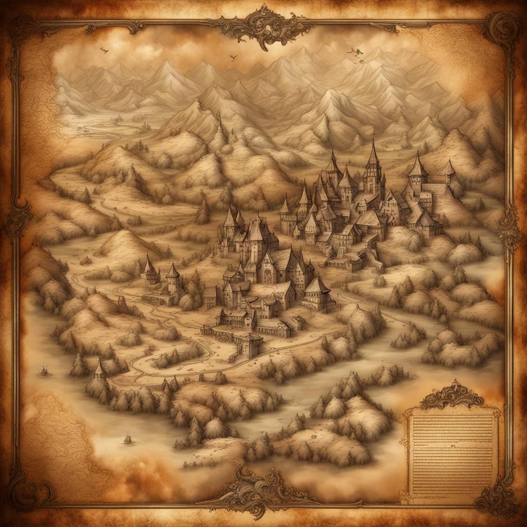 Detailed 3D Fantasy Map of Mondor on Scroll