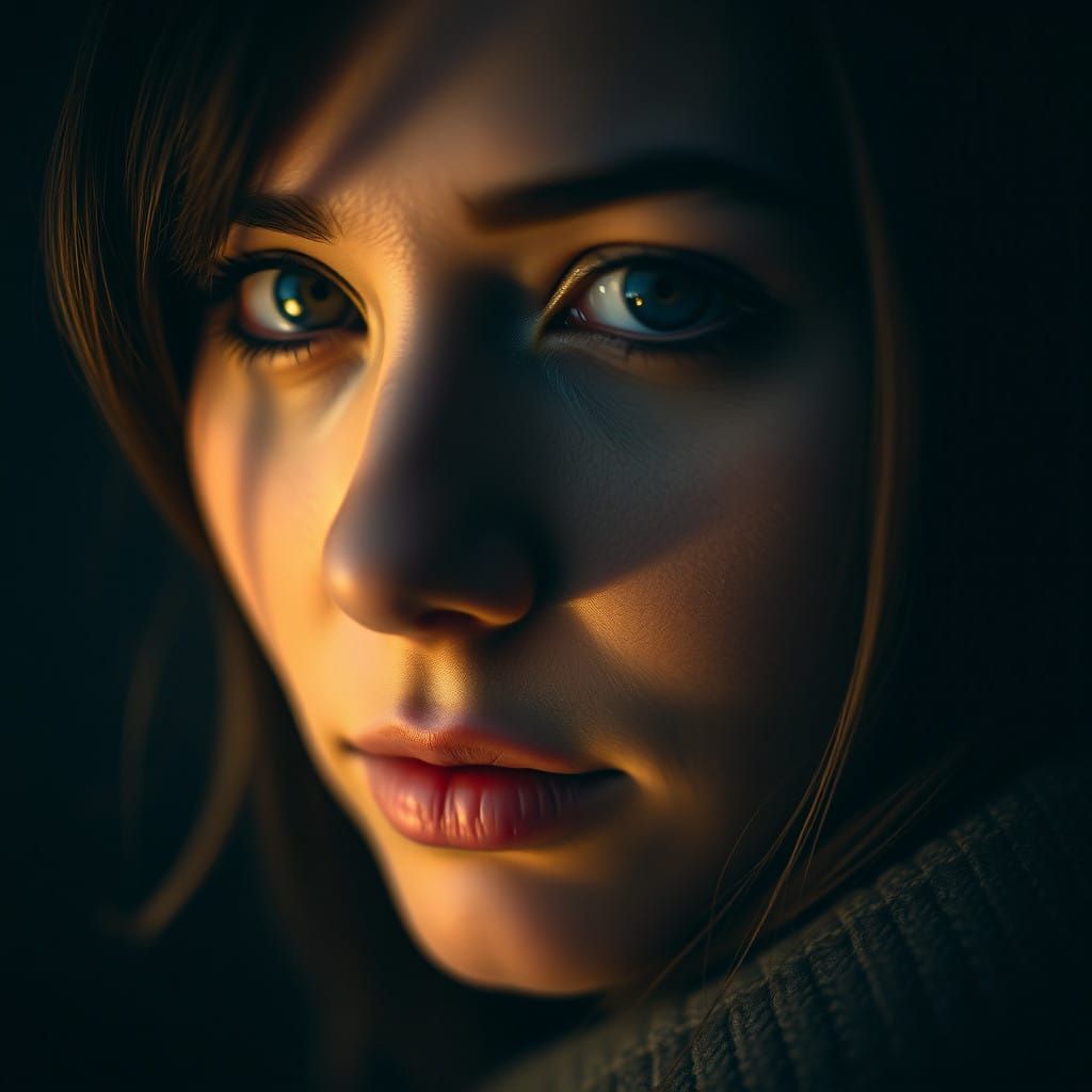 Intimate Close-Up Portrait of a Contemplative Woman