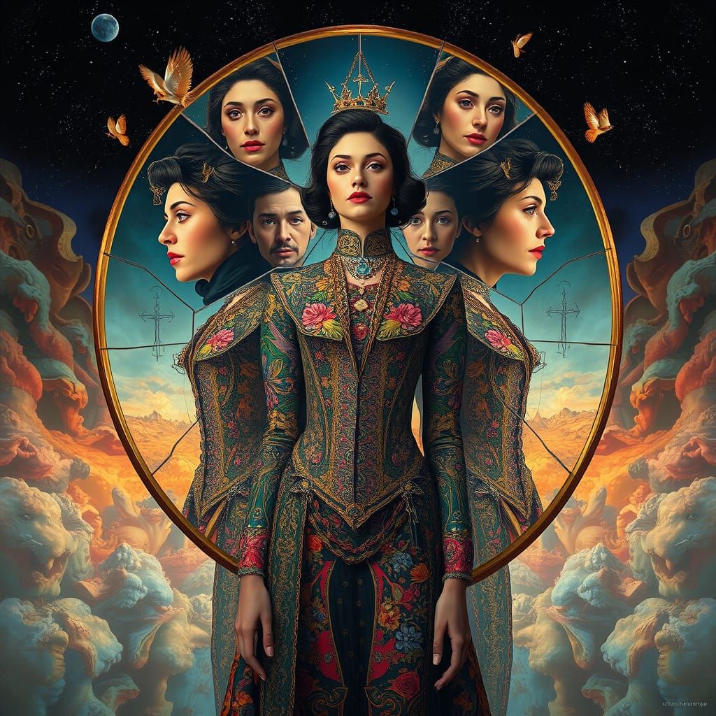 Surreal Portrait of a Woman in a Fractured Mirror