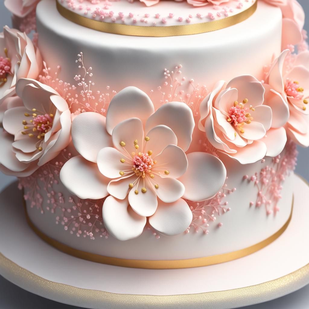 Elegant Wedding Cake with Pink Frosting Flowers