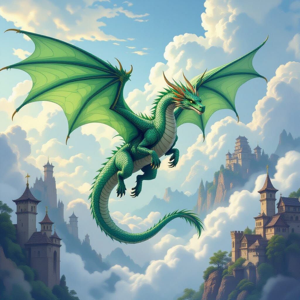 Majestic Dragons Soaring Through Mystical Skies