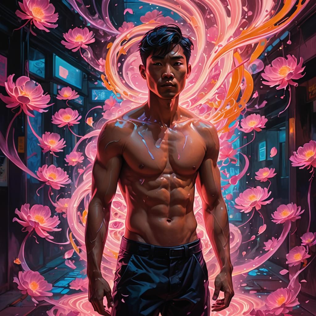 Neon Vortex: Hyperrealistic Glowing Man in Futuristic Art