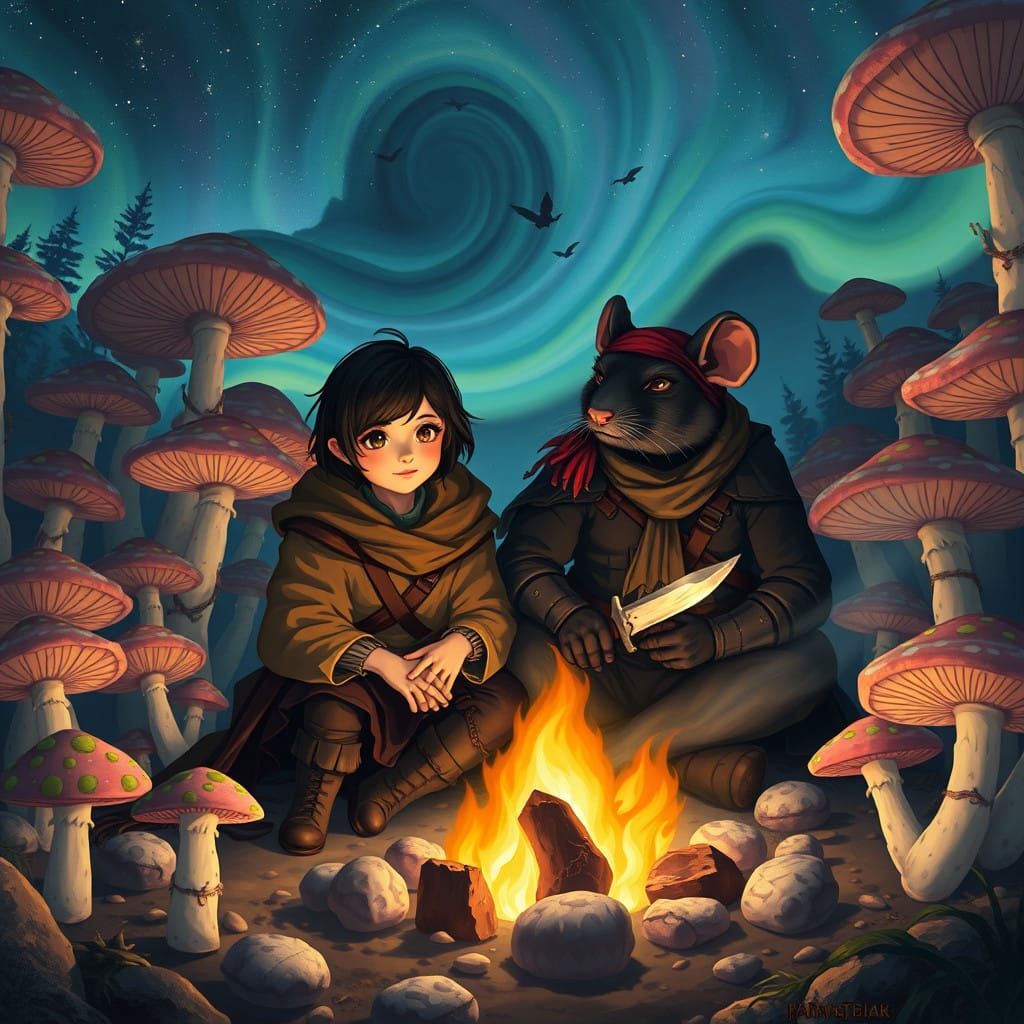 Fantastical Halfling Ranger and Black Rat-Man Pirate in Drea...