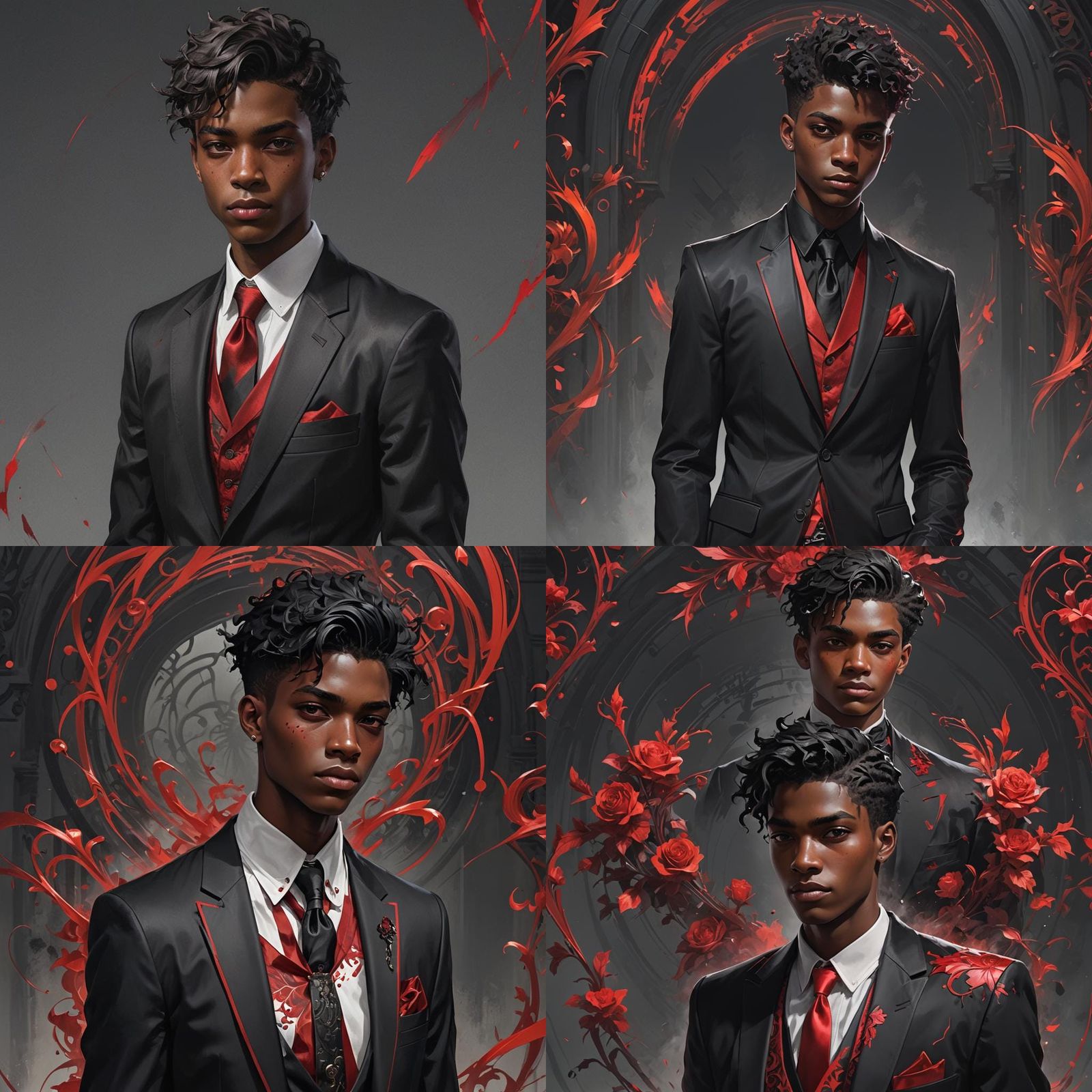 Gothic Teen in Red and Black Suit: Detailed Portrait