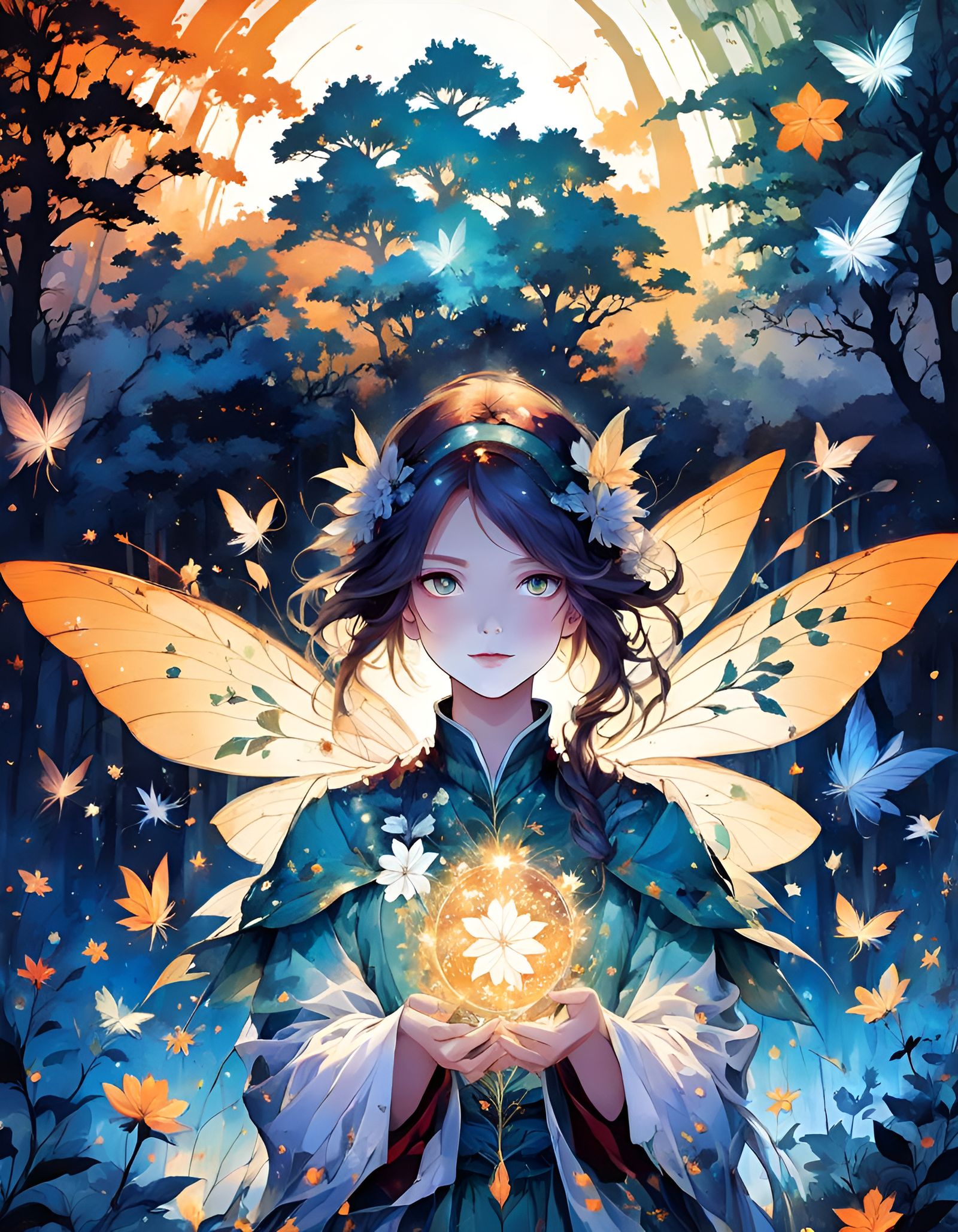 Nature Fairy Silhouette in Double Exposure Style