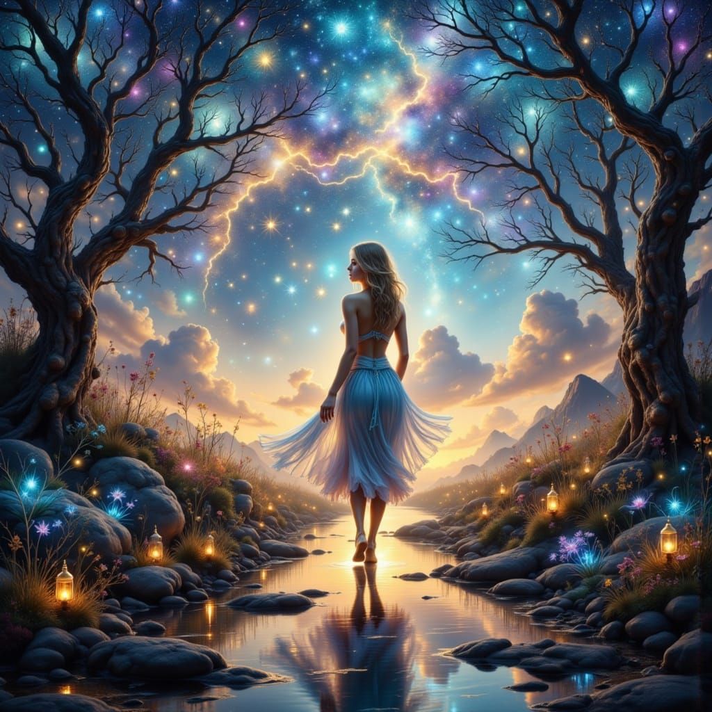 Ethereal Goddesses on a Dreamy Glowing Pathway