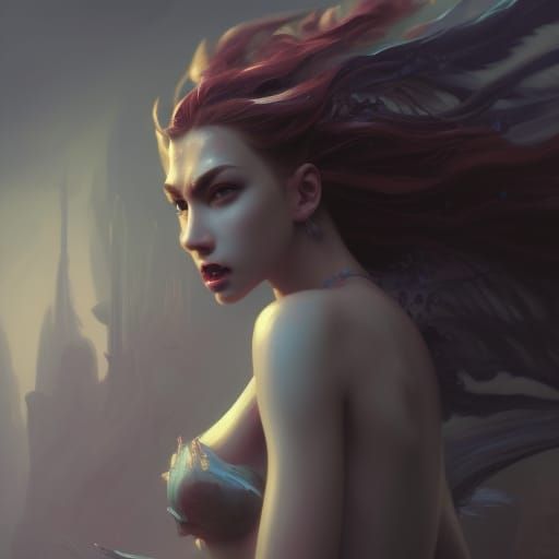 Intricate Monster Girl in Dark Fantasy Style