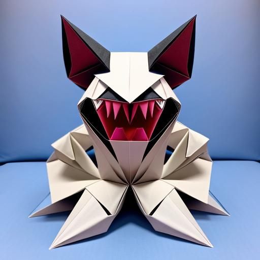 Creepy Origami Monster with Huge Teeth and Eyes