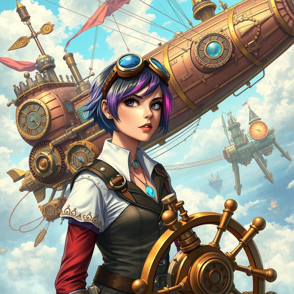 Steampunk Airship Captain Soars Through Clockwork Sky