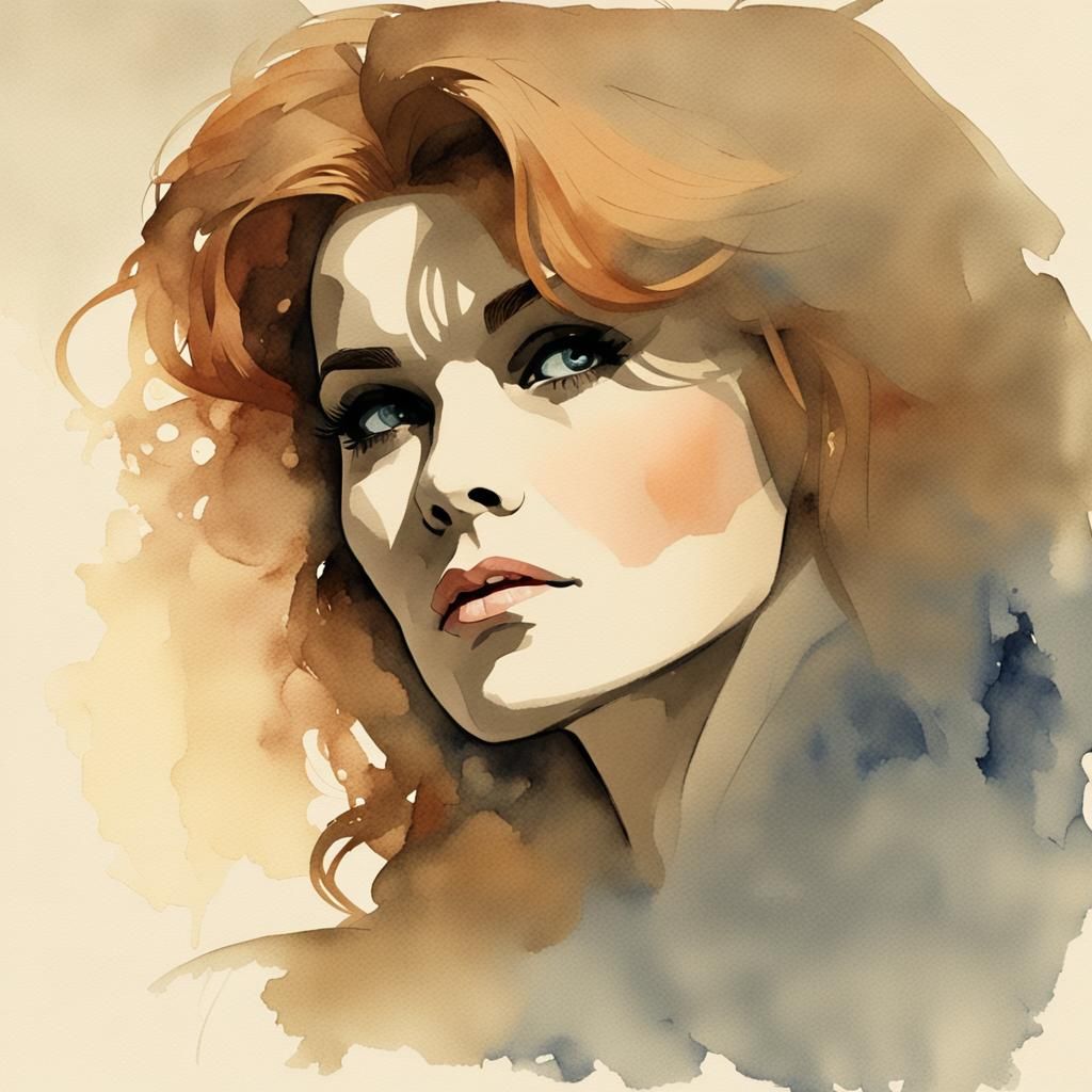 Watercolor Portrait in a Celestial Glow