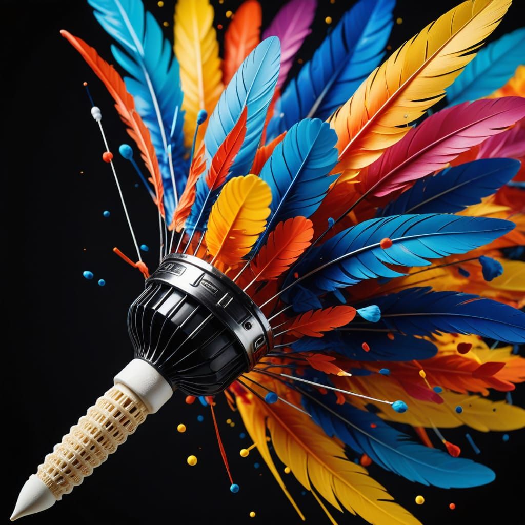 Vibrant Surrealist Shuttlecock in Mid Air