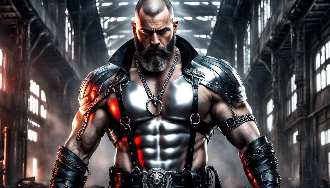 Hyperrealistic Hero with Red Tattoos and Silver Eyes