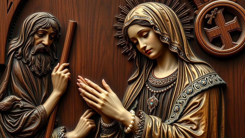 Sacred Wood Relief: Virgin Mary in Ornate Dress