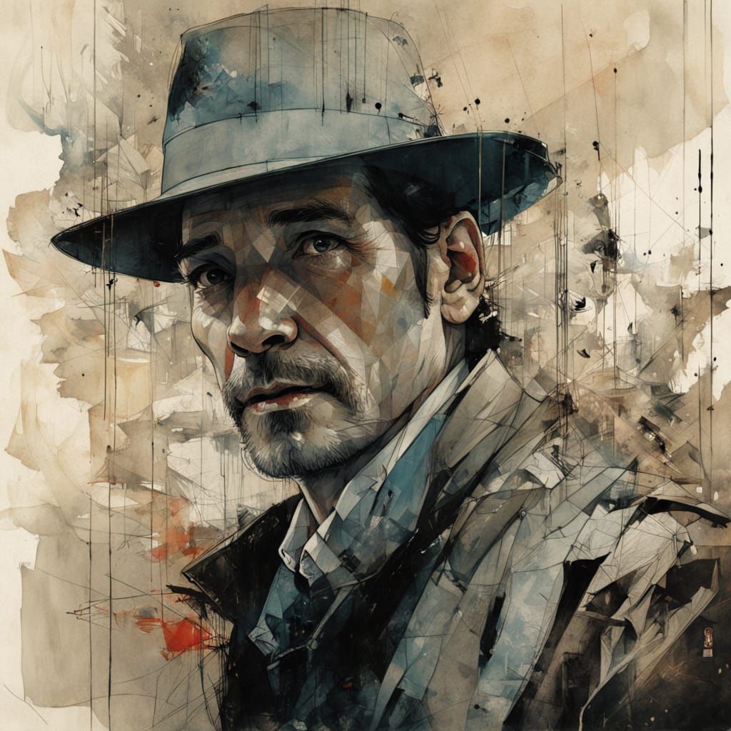 Basset Hound Detective in Trench Coat, Gouache Painting