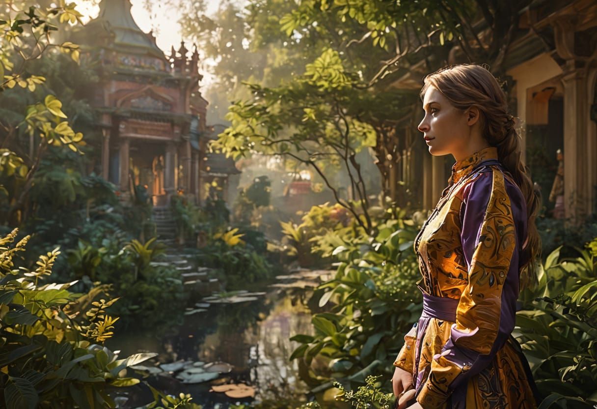 Vibrant Solarpunk Ambassador in a Serene Landscape