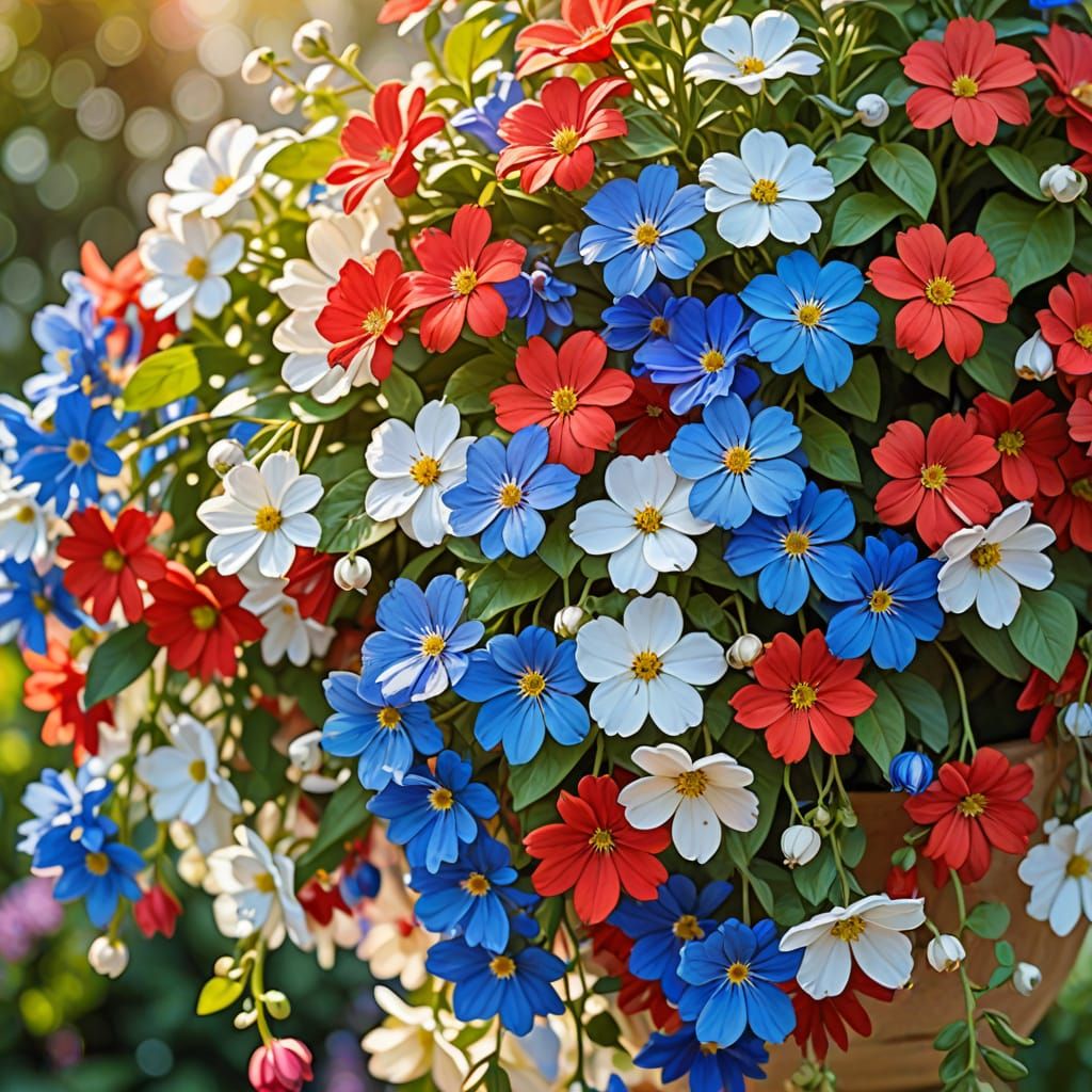 Patriotic Hanging Planter in Impressionistic Style
