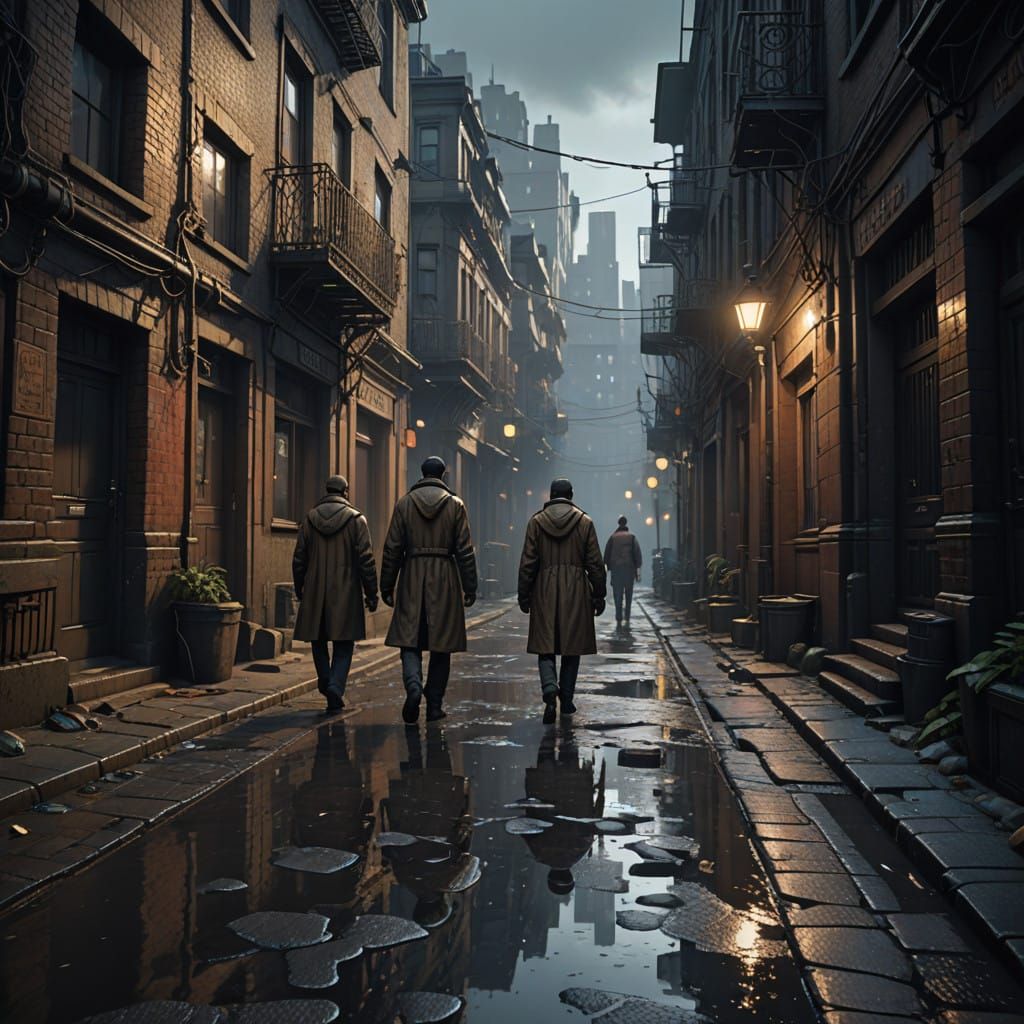 Lonely Night Scene in a Dimly Lit Alleyway