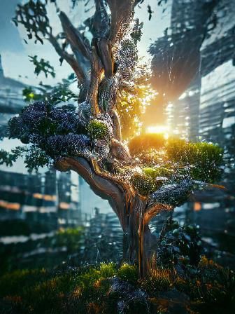 Joyful Tree Matte Painting in Purple Night