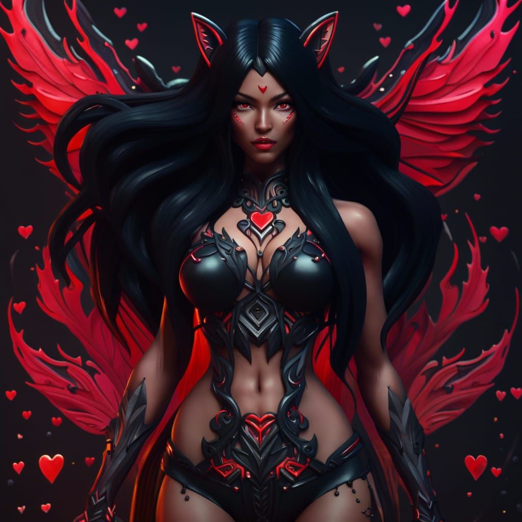 Kitsune Supermodel in Heart Bikini: Digital Painting