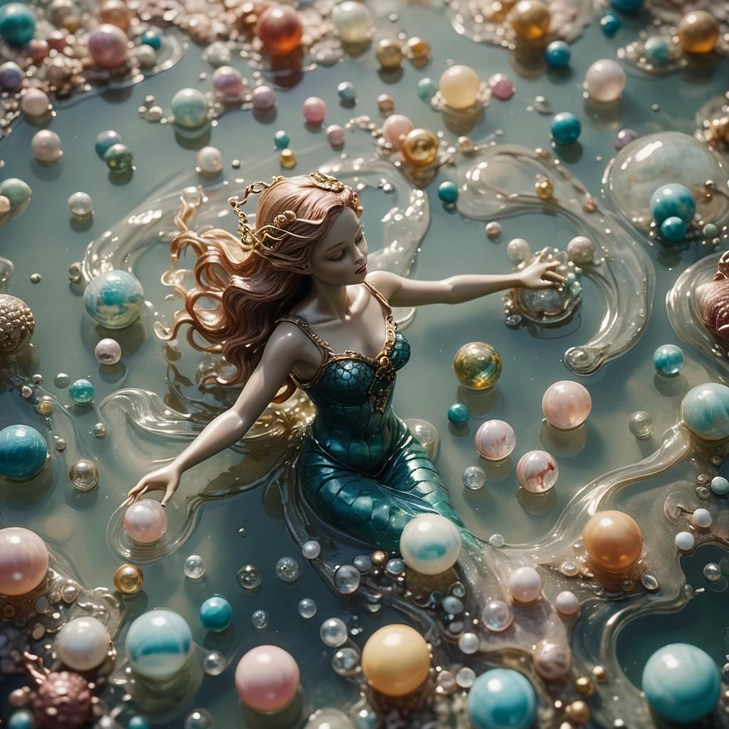 Ethereal Wax Art Mermaids in Surreal Underwater Scene