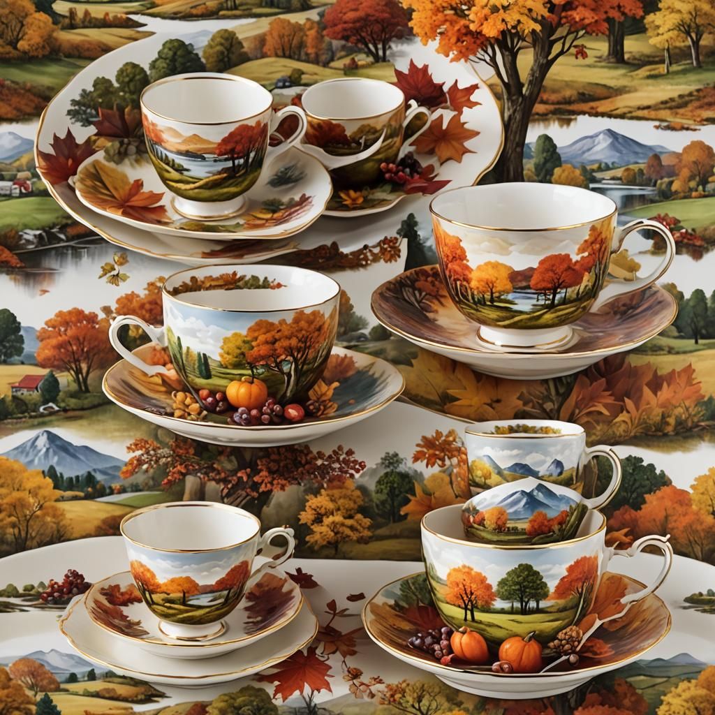 Autumn Landscape in Decorative Cup