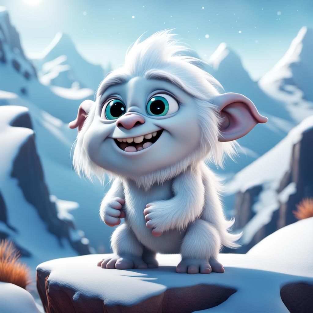 Cute White Yeti Cub in Cartoon Style