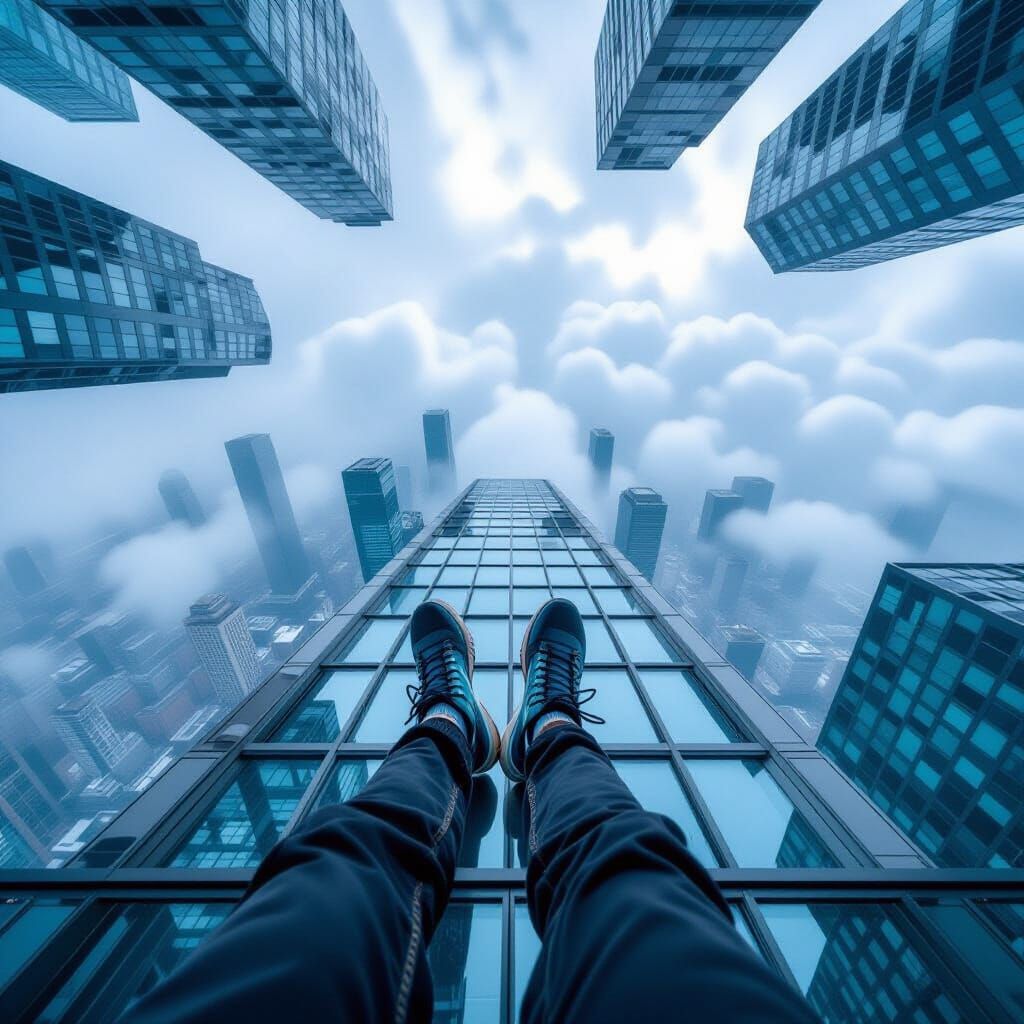 Vertigo View from Skyscraper Edge in Charcoal Style