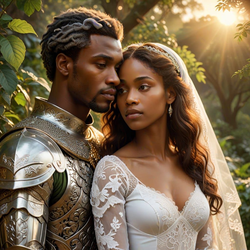 Romantic African Knight in Pre-Raphaelite Style