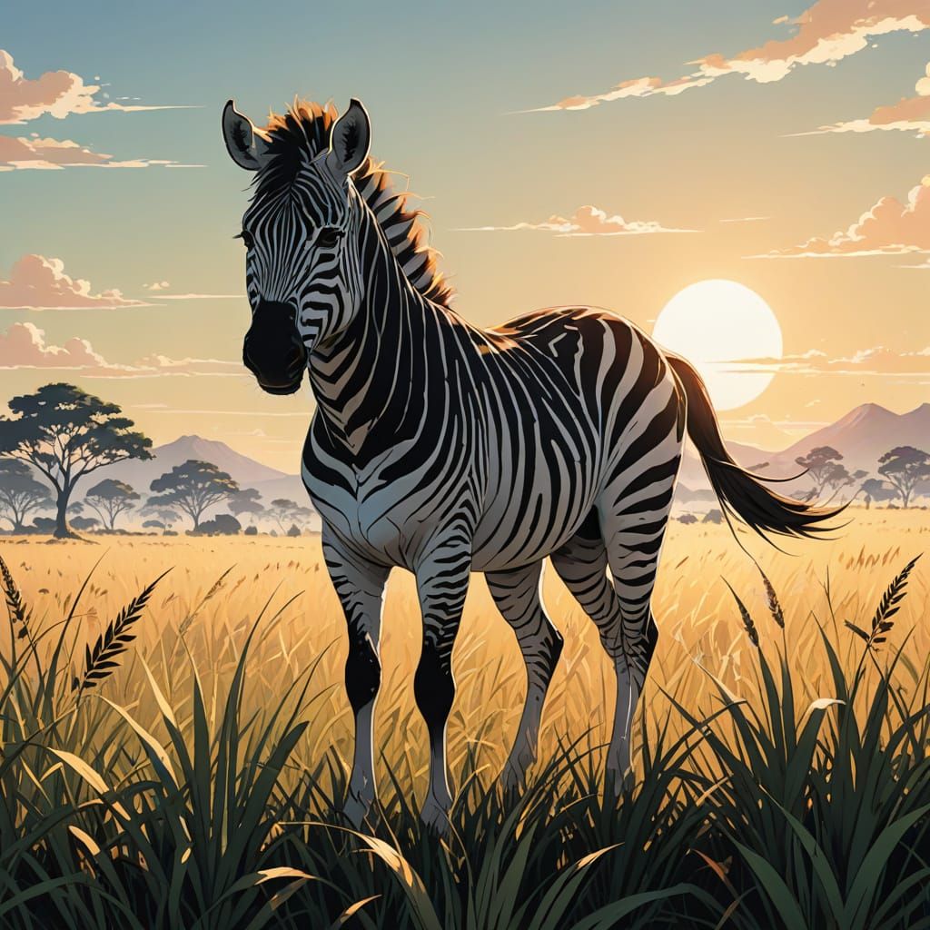 Majestic Black and White Zebra Centaur in Vibrant Savannah L...
