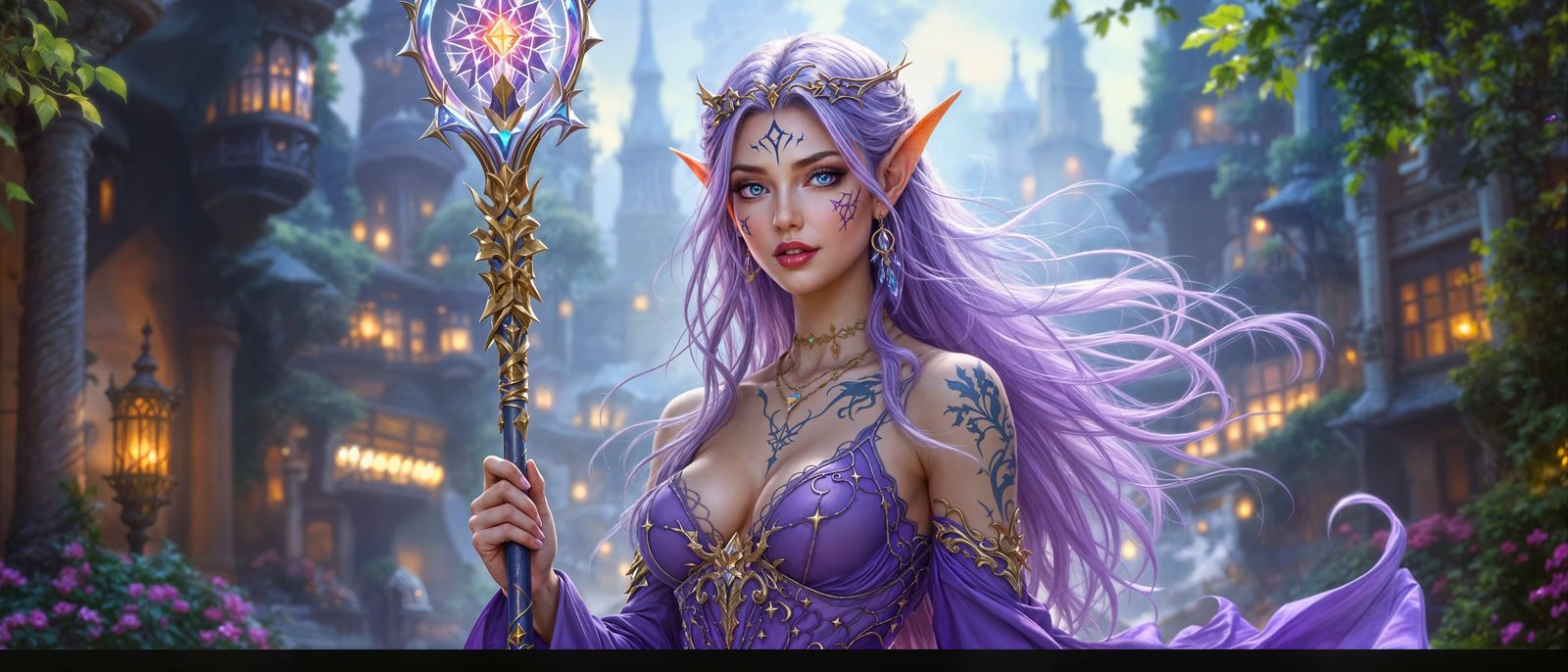 Ethereal High Elven Sorceress in Mystical City
